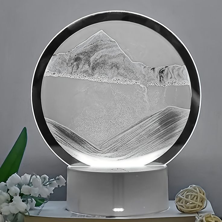 Blue Mountain Pattern Decoration Craft, Round Plastic Home Ornament For Home Decor , Gifting , Room decor , kitchen decor - Memories InsiteLED SANDART ( BLACK )